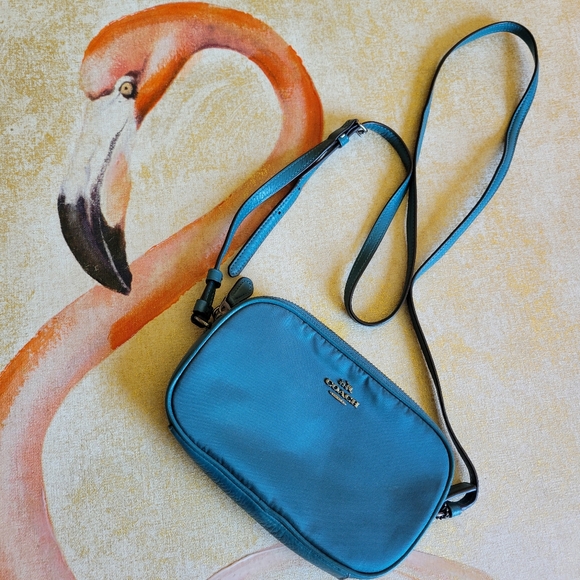 Coach Nylon Crossbody Bag Turquoise Blue Green Zipper - Picture 1 of 11
